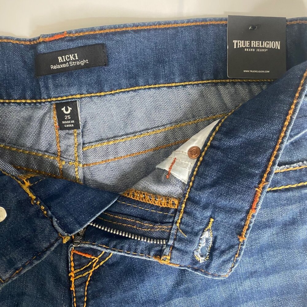 True Religion Ricki Jeans Mens Size 25X32 Dark Wash Relaxed Straight 207444‎ NWT - Picture 8 of 16